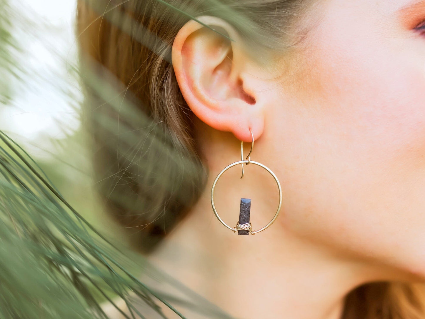 Sunrise Hoop Earrings | Black Sunstone Hoops