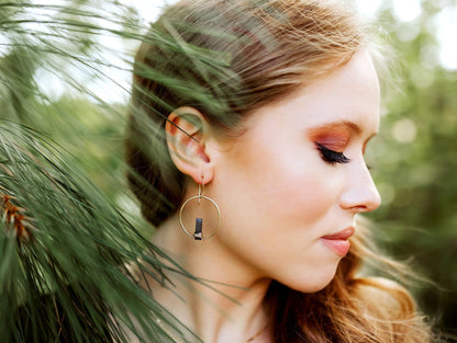 Sunrise Hoop Earrings | Black Sunstone Hoops