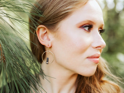 Sunrise Hoop Earrings | Black Sunstone Hoops