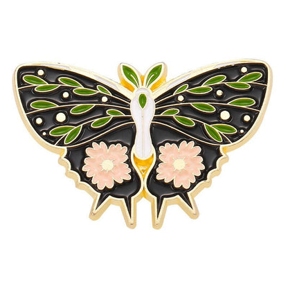 Romantic Floral Moth Enamel Pin