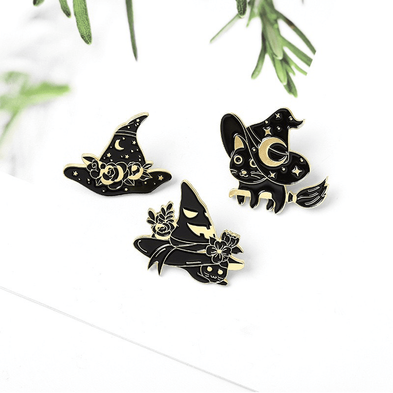 Witch Black Cats Enamel Pin Set