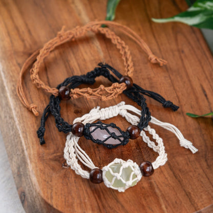 Macrame Crystal Holder Bracelet | Braided Stone Cage