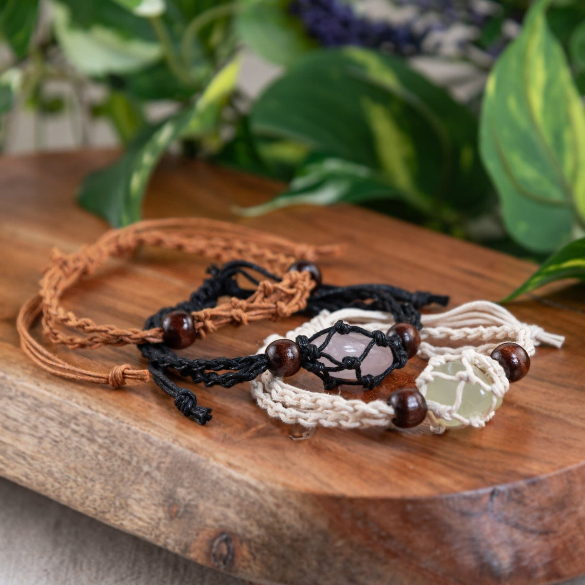 Macrame Crystal Holder Bracelet | Braided Stone Cage
