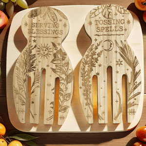 "Tossing Spells & Serving Blessings" - Engraved and Eco-Friendly Bamboo Salad & Pasta Serving Set.