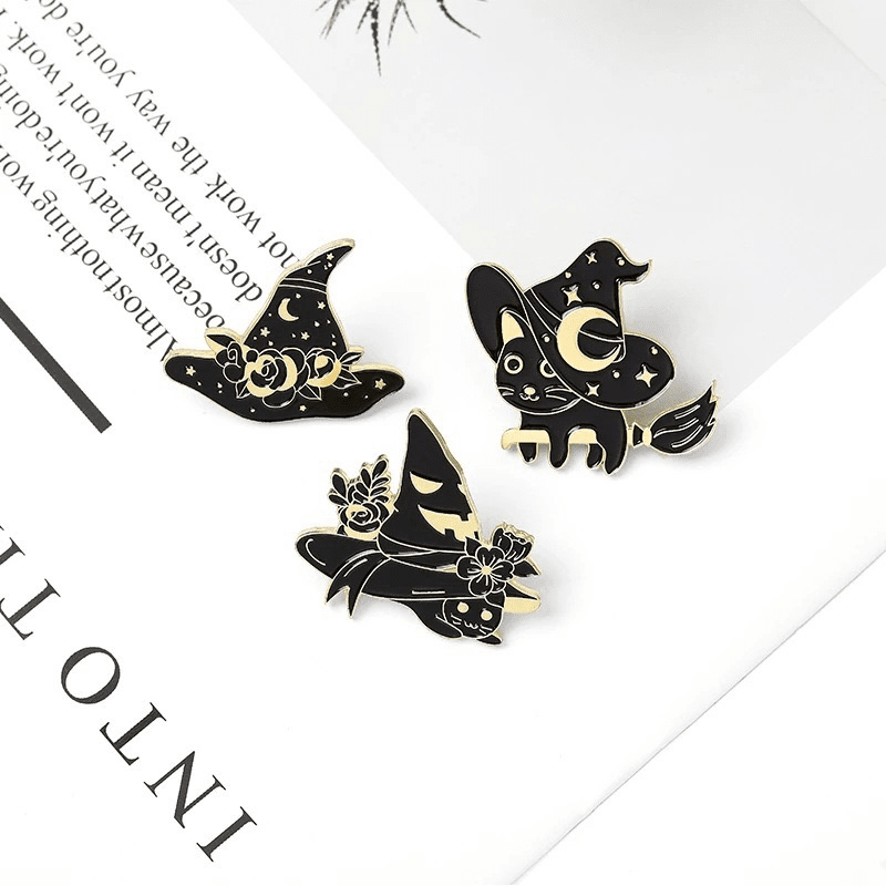 Witch Black Cats Enamel Pin Set