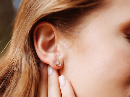 Baguette Studs - Black Sunstone | Geometric Gemstone Earrings