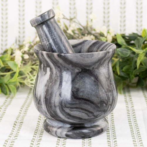 Black & White Stone Mortar and Pestle