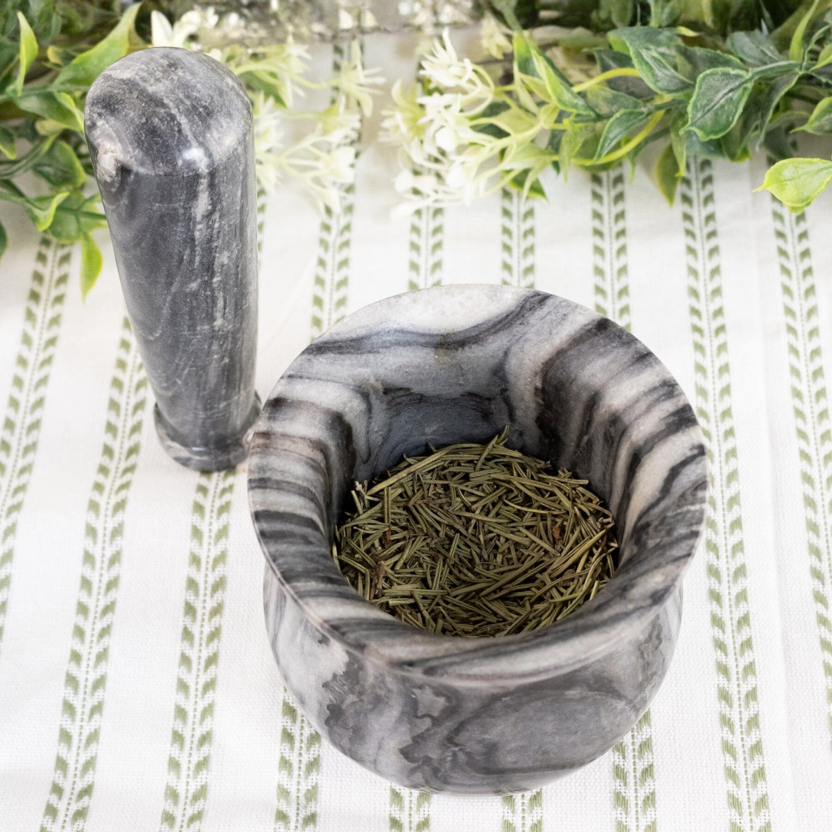Black & White Stone Mortar and Pestle