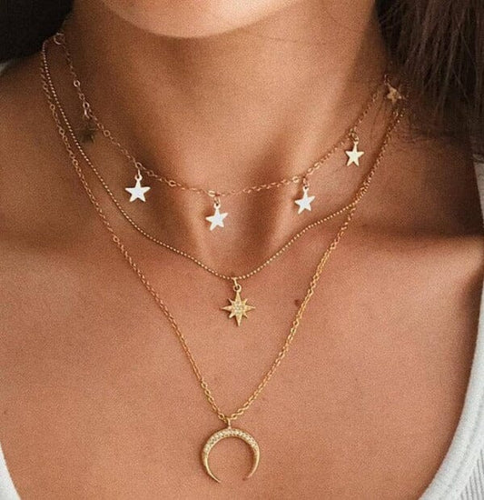 Luminous Stars and Moon Layered Necklace