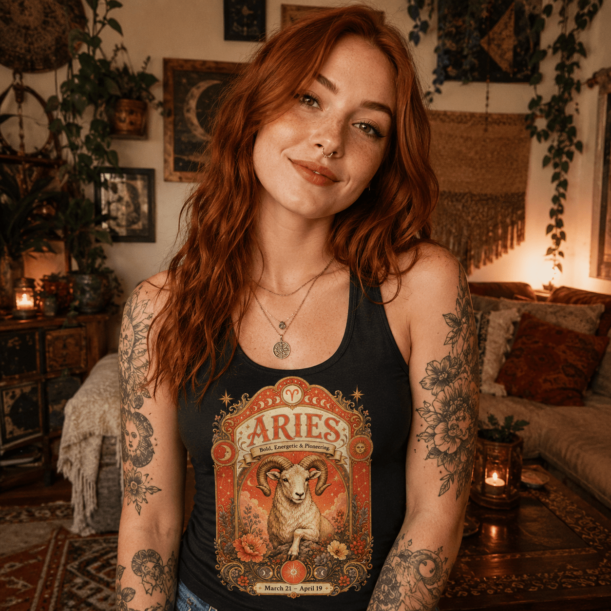 Aries Zodiac Women's Racerback Tank – Ornate Ram Artwork