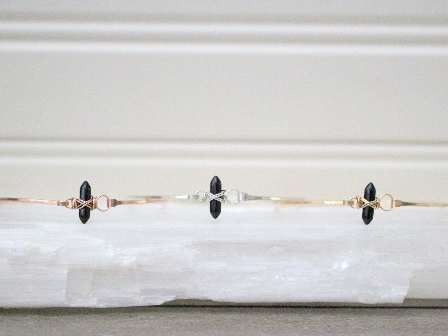 Crest Bracelet - Obsidian | Minimalist Gemstone Bangle