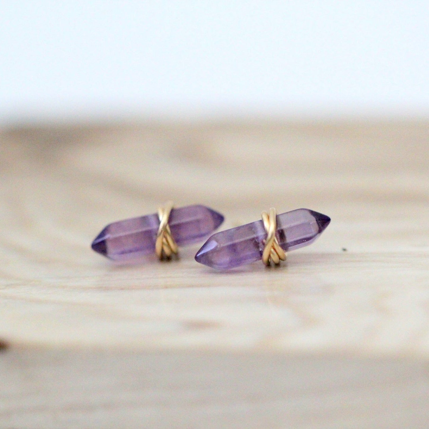 Crest Studs - Amethyst | Double Point Gemstone Earrings