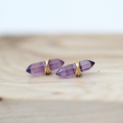 Crest Studs - Amethyst | Double Point Gemstone Earrings