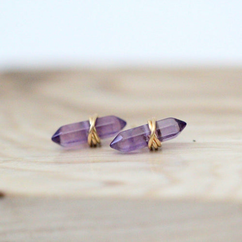 Crest Studs - Amethyst | Double Point Gemstone Earrings