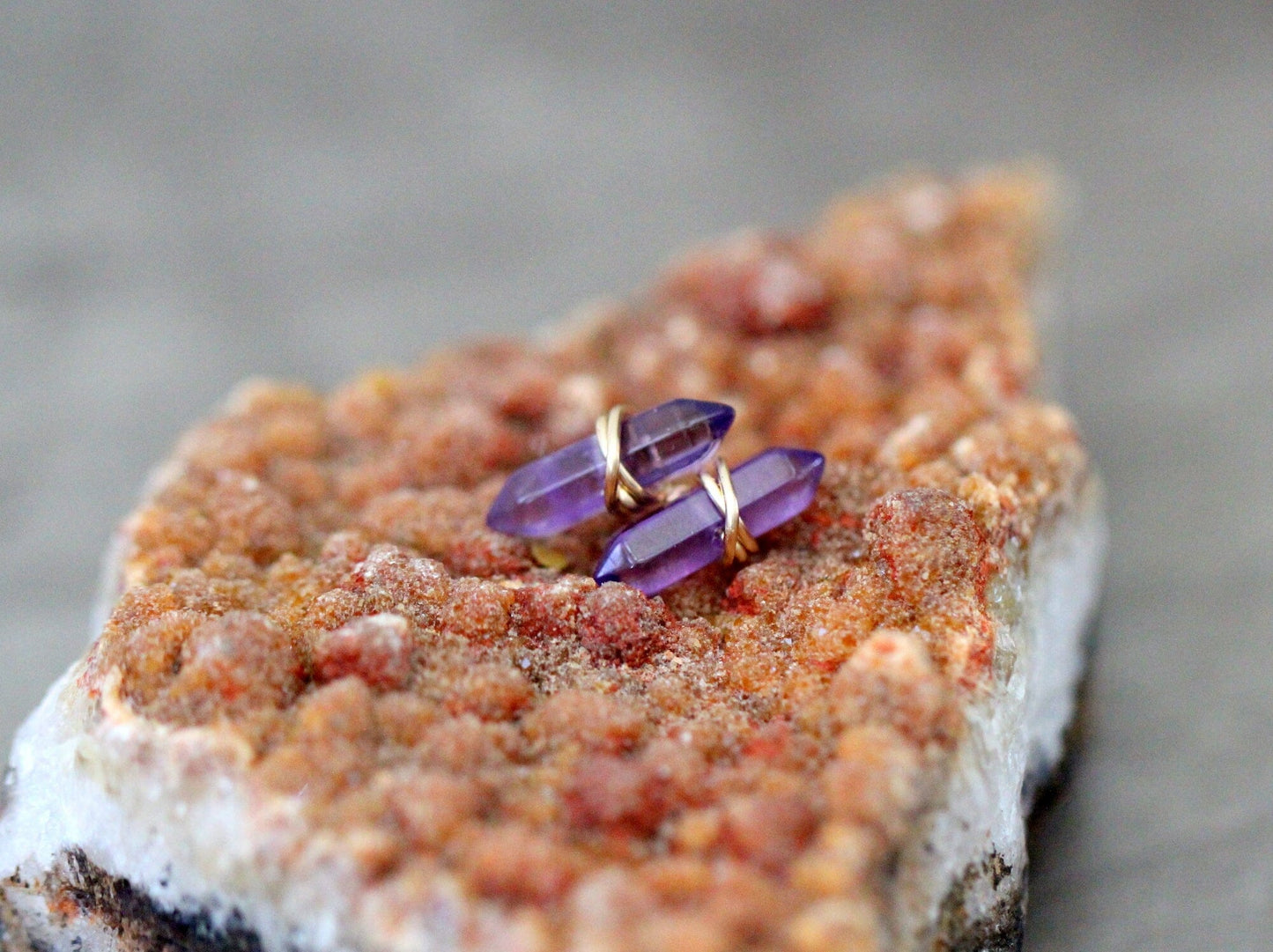 Crest Studs - Amethyst | Double Point Gemstone Earrings