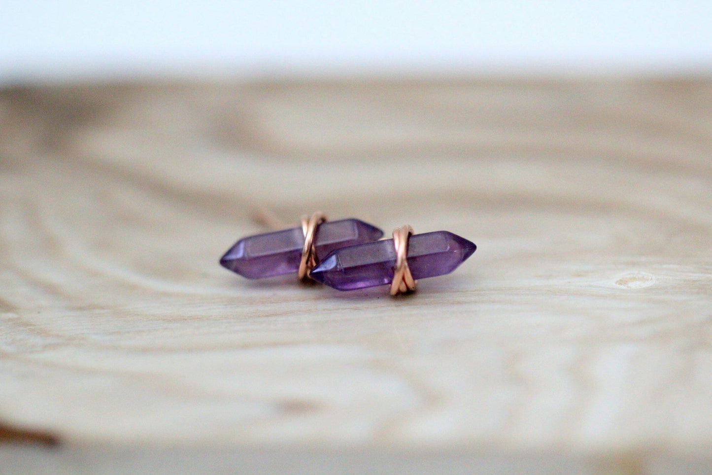 Crest Studs - Amethyst | Double Point Gemstone Earrings