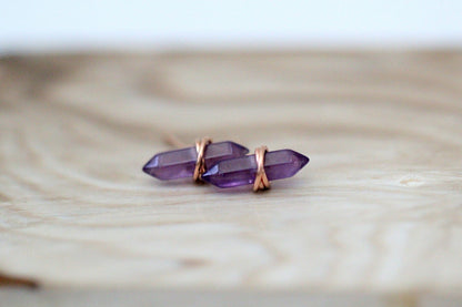 Crest Studs - Amethyst | Double Point Gemstone Earrings