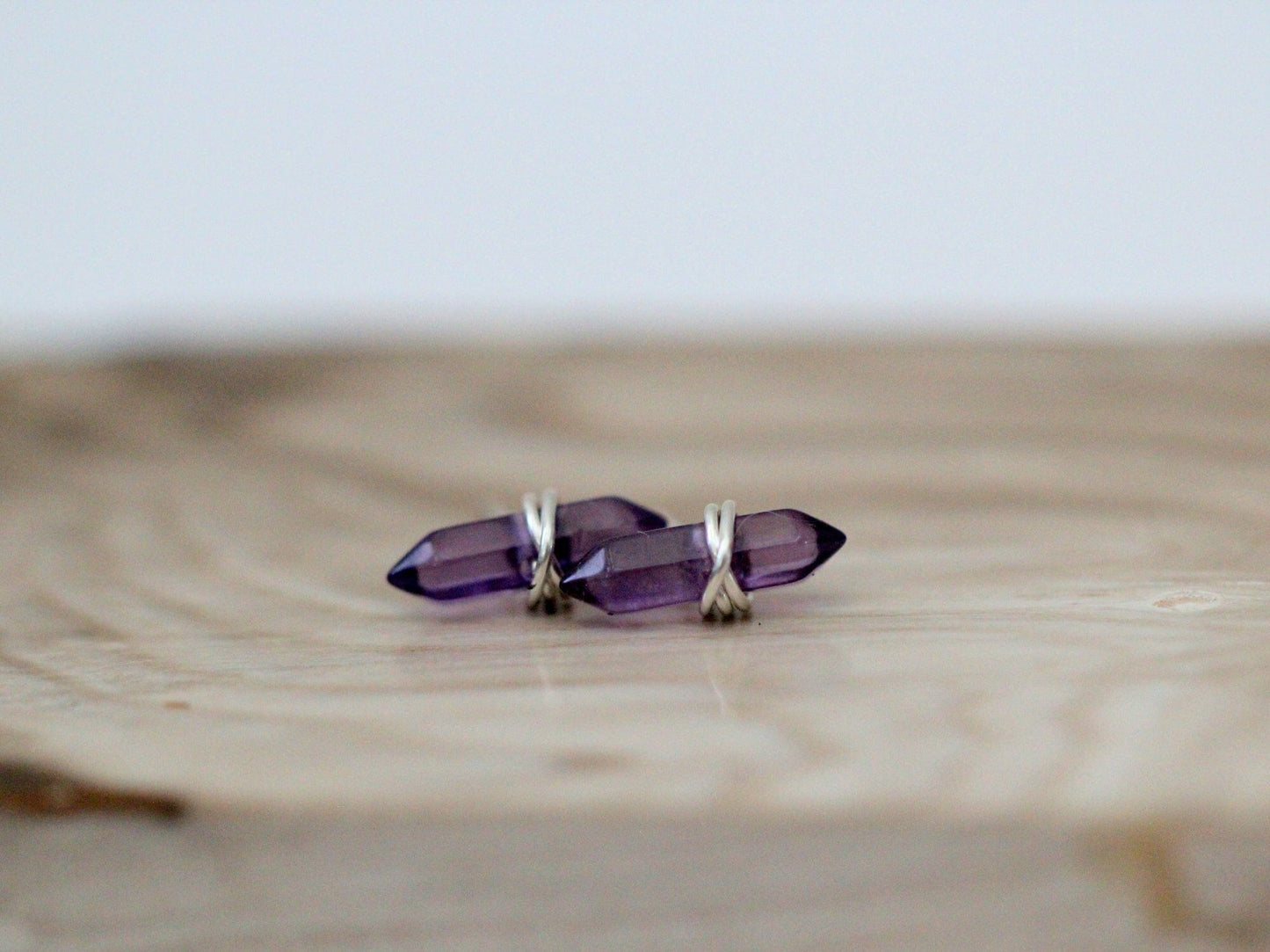 Crest Studs - Amethyst | Double Point Gemstone Earrings