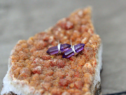 Crest Studs - Amethyst | Double Point Gemstone Earrings