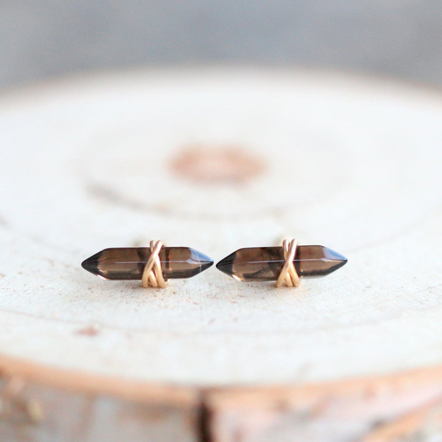 Crest Studs - Smoky Quartz | Modern Gemstone Stud Earrings