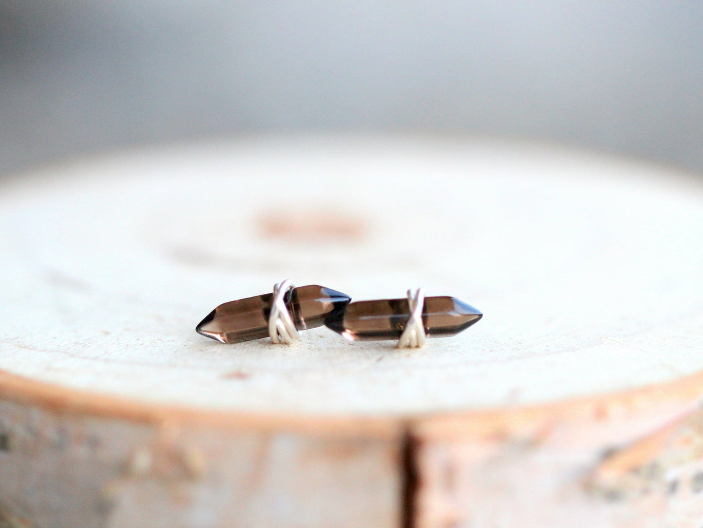 Crest Studs - Smoky Quartz | Modern Gemstone Stud Earrings