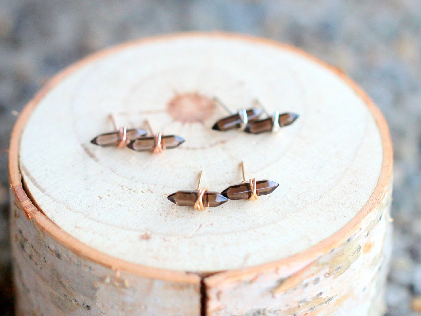 Crest Studs - Smoky Quartz | Modern Gemstone Stud Earrings