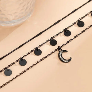 Crescent Moon and Sequins Layered Necklace