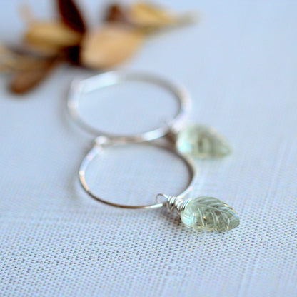 Palm Hoop Earrings | Prasiolite Leaf Hoops