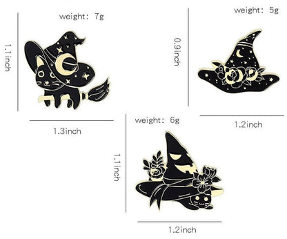 Witch Black Cats Enamel Pin Set