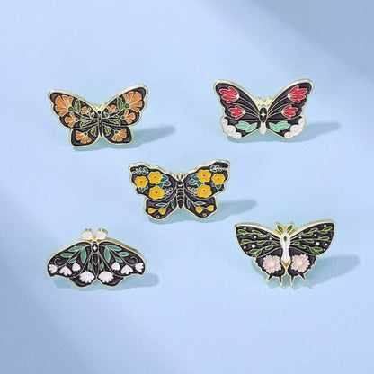 Romantic Floral Moth Enamel Pin