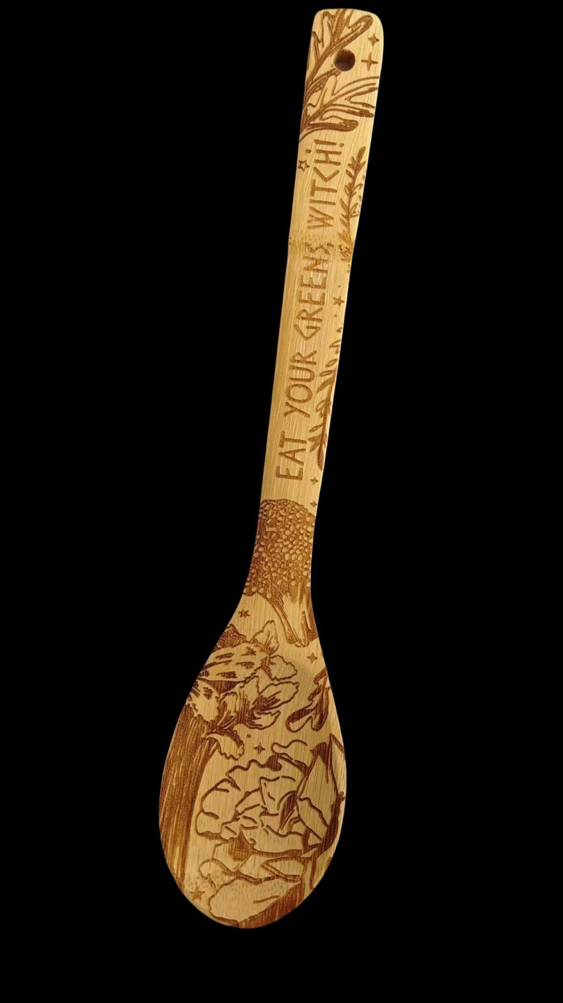 "Eat Your Greens, Witch" Engraved Bamboo Salad Server Set