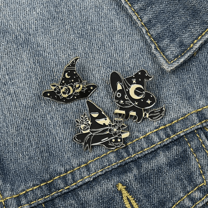 Witch Black Cats Enamel Pin Set