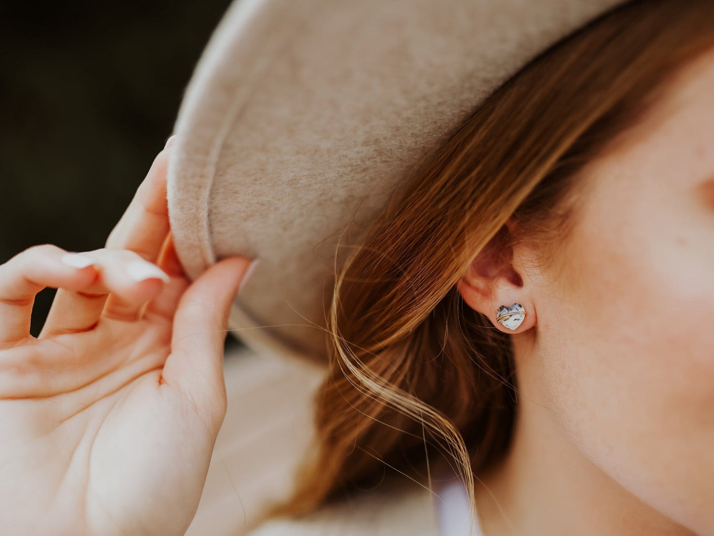 Heart Stud Earrings | Peach Moonstone Gemstone Studs