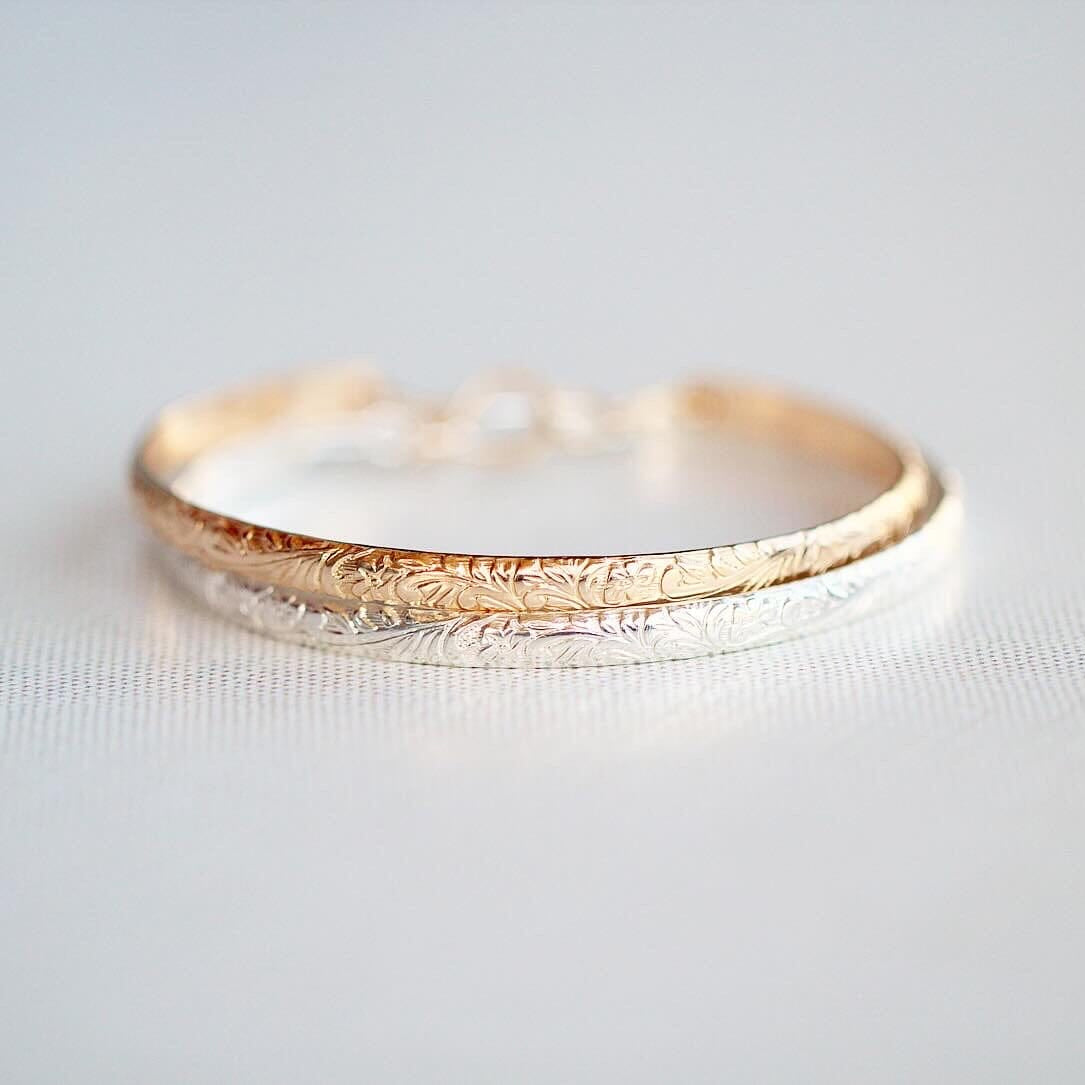 Blossom Floral Bangle | Engraved Floral Bracelet