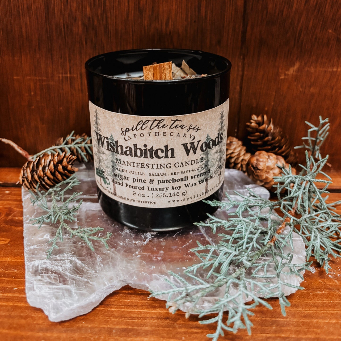 Wishabitch Woods Candle | Pine Patchouli Wood Wick Soy Candle - Spirit Nest