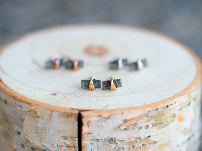 Baguette Studs - Black Sunstone | Geometric Gemstone Earrings