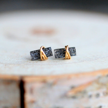 Baguette Studs - Black Sunstone | Geometric Gemstone Earrings