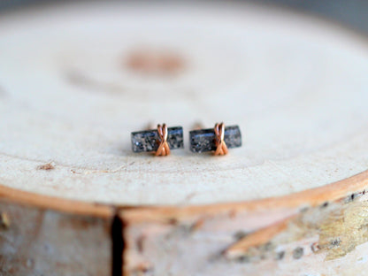 Baguette Studs - Black Sunstone | Geometric Gemstone Earrings