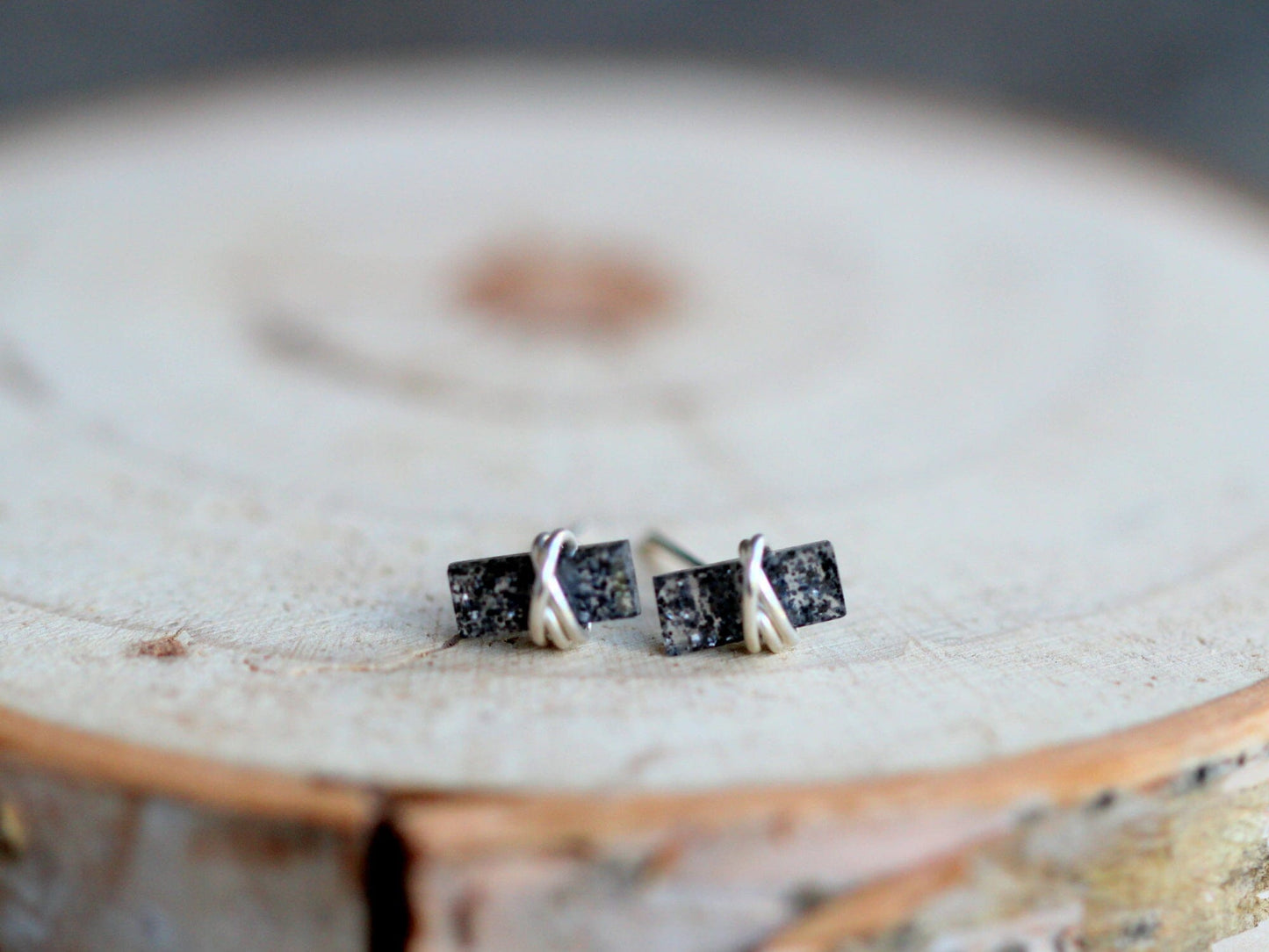 Baguette Studs - Black Sunstone | Geometric Gemstone Earrings