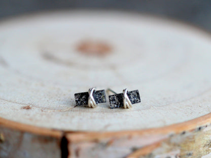 Baguette Studs - Black Sunstone | Geometric Gemstone Earrings