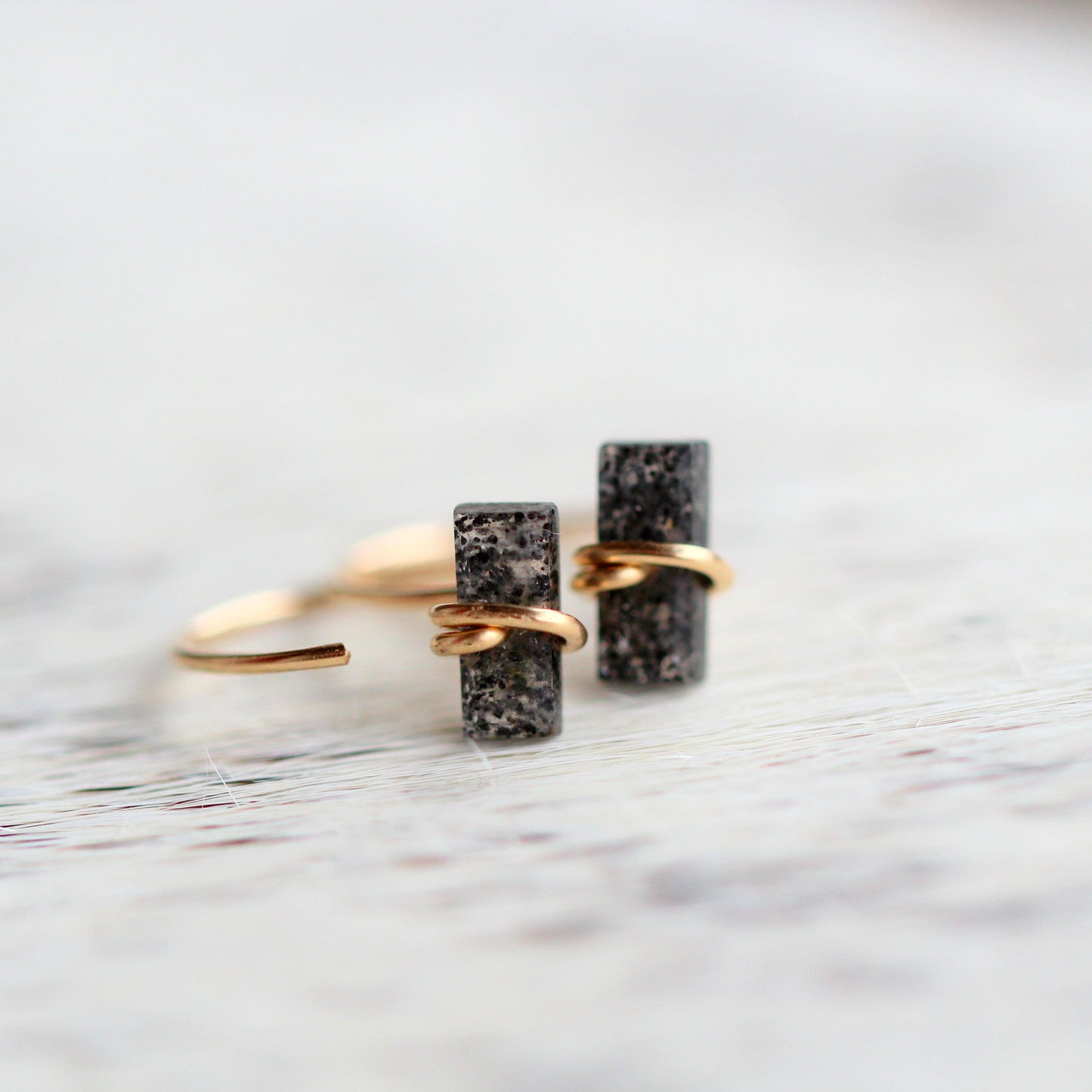Black Sunstone Hug Hoops | Minimalist Gemstone Earrings
