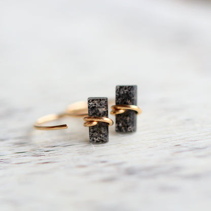 Black Sunstone Hug Hoops | Minimalist Gemstone Earrings