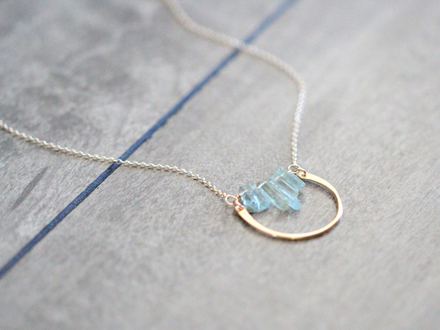 Bar Graph Necklace | Raw Aquamarine Pendant Necklace