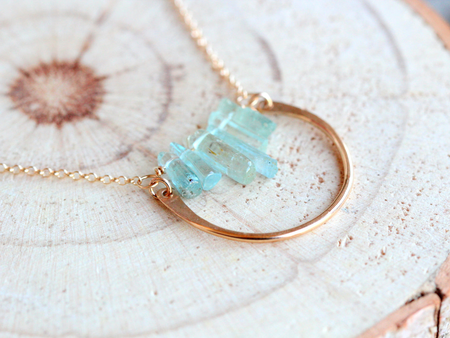 Bar Graph Necklace | Raw Aquamarine Pendant Necklace