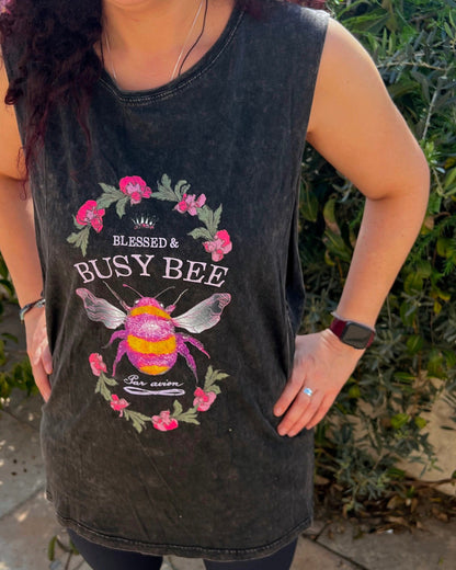 Blessed & Busy Bee - Unisex Stonewash Tank Top