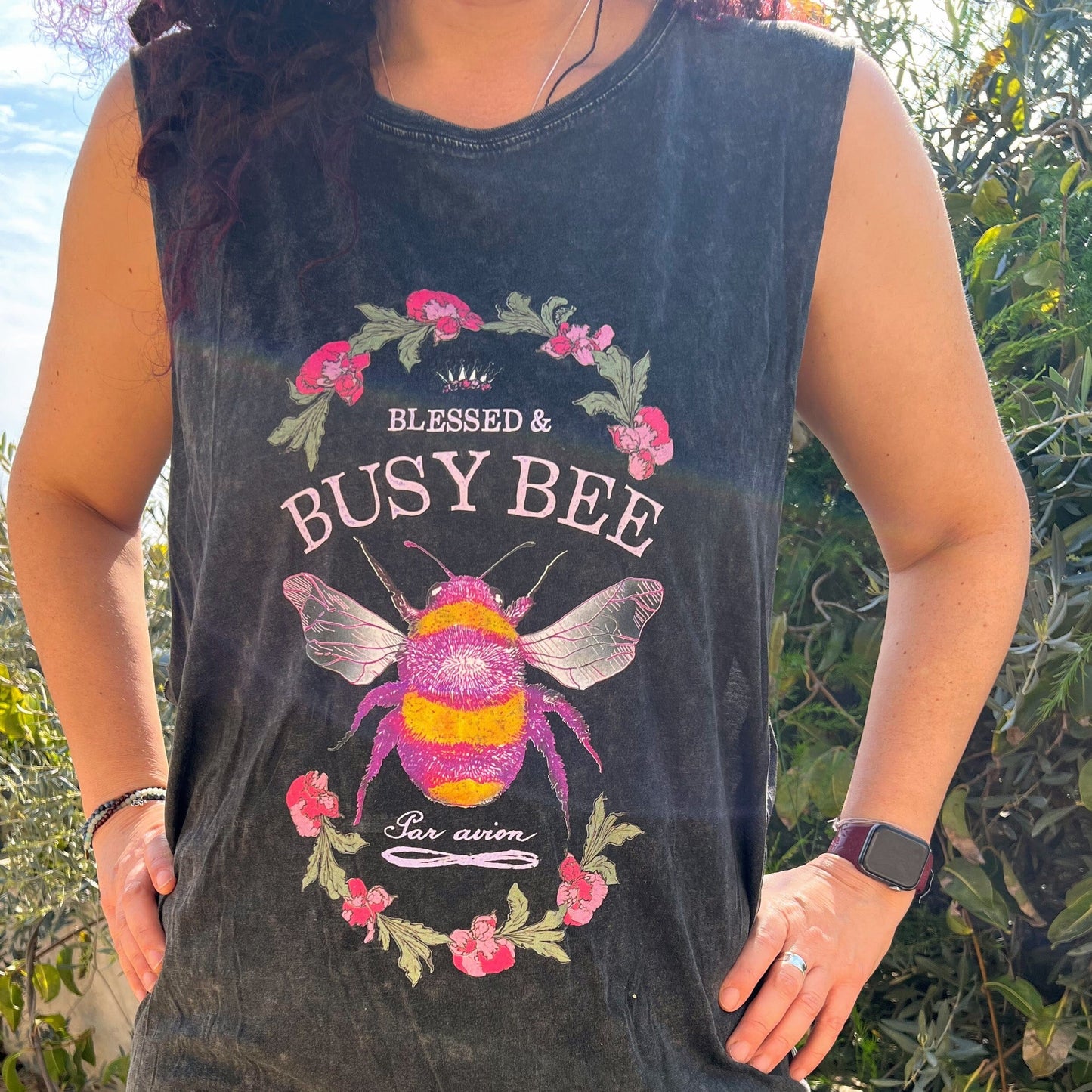 Blessed & Busy Bee - Unisex Stonewash Tank Top