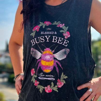 Blessed & Busy Bee - Unisex Stonewash Tank Top