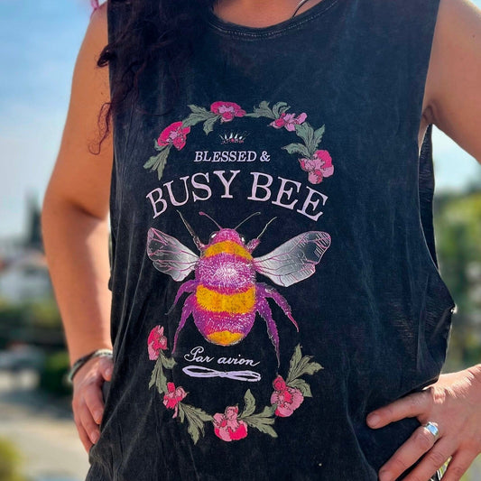 Blessed & Busy Bee - Unisex Stonewash Tank Top