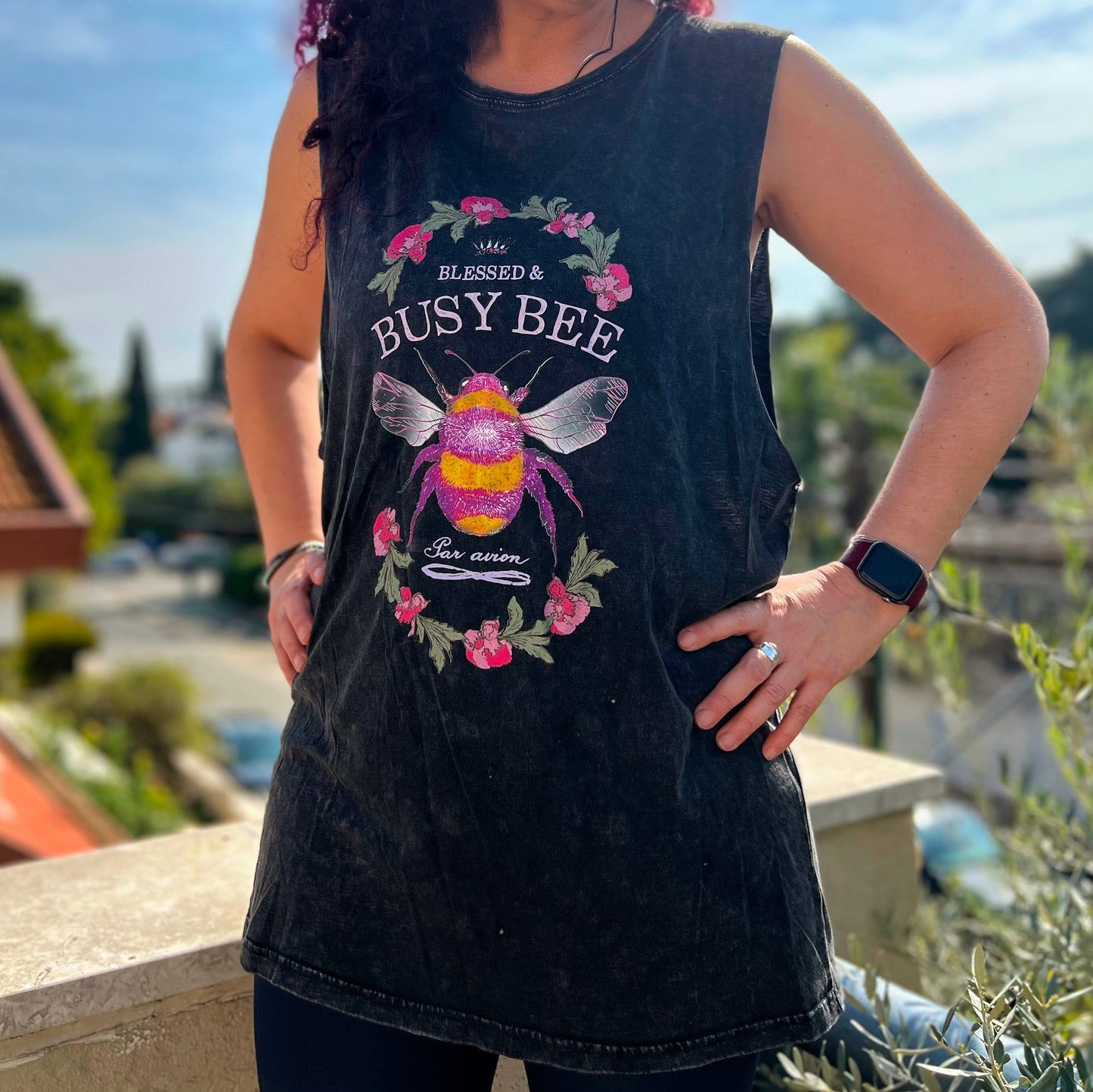 Blessed & Busy Bee - Unisex Stonewash Tank Top