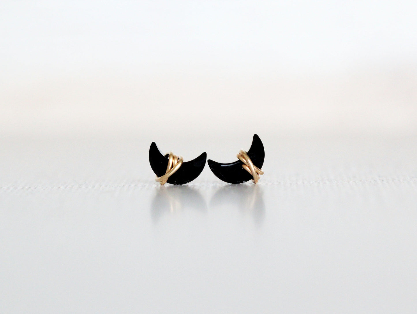 Mini Moonbeam Stud Earrings | Black Agate Crescent Studs